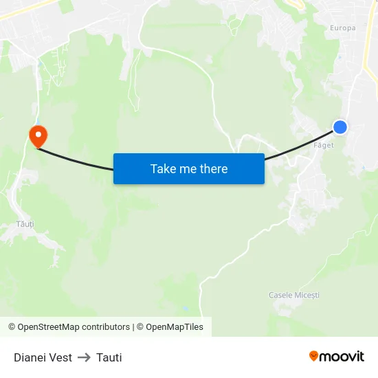 Dianei Vest to Tauti map