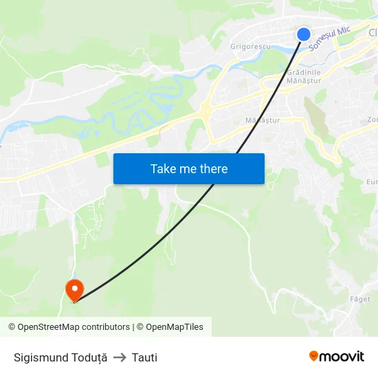 Sigismund Toduță to Tauti map