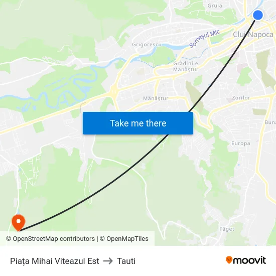 Piața Mihai Viteazul Est to Tauti map