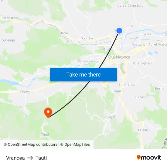 Vrancea to Tauti map