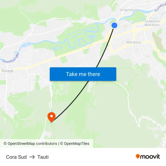 Cora Sud to Tauti map