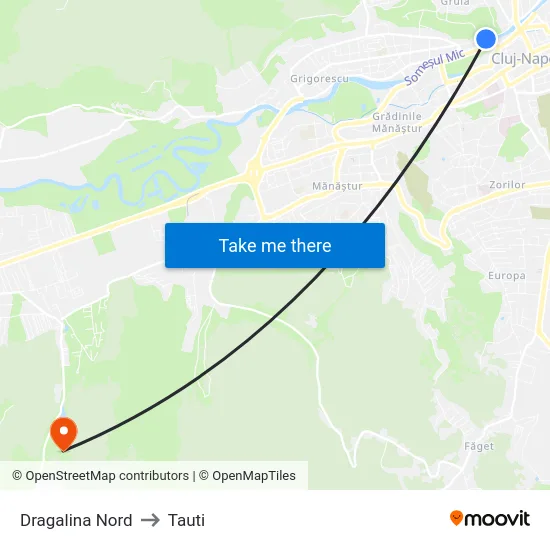 Dragalina Nord to Tauti map
