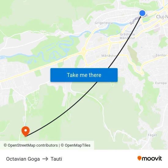 Octavian Goga to Tauti map