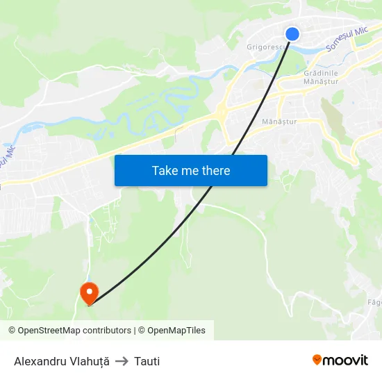 Alexandru Vlahuță to Tauti map