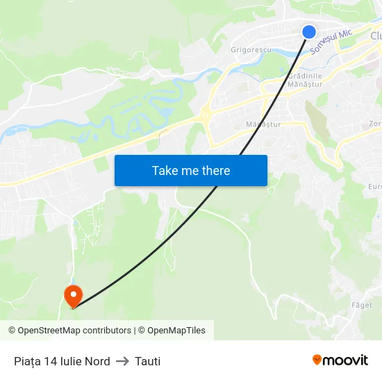 Piața 14 Iulie Nord to Tauti map