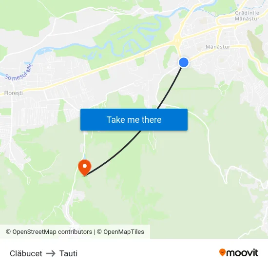 Clăbucet to Tauti map