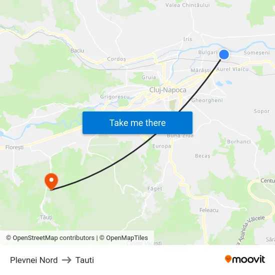 Plevnei Nord to Tauti map