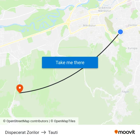 Dispecerat Zorilor to Tauti map