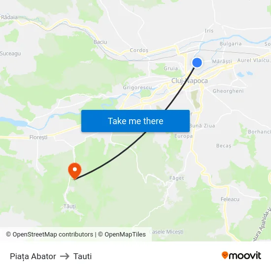 Piața Abator to Tauti map