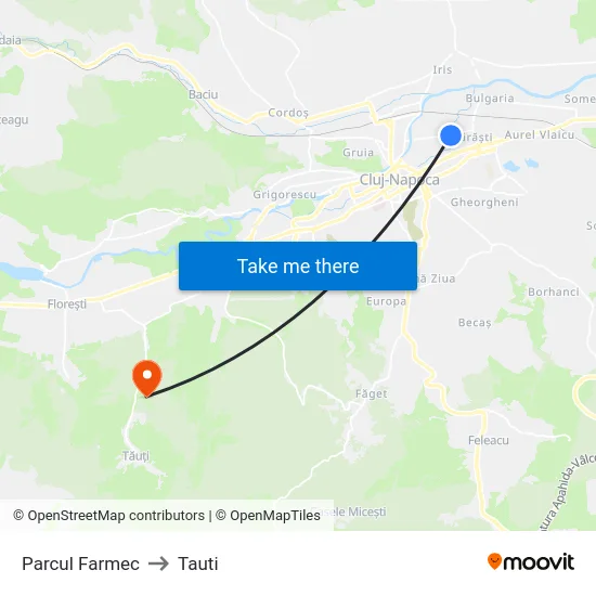 Parcul Farmec to Tauti map