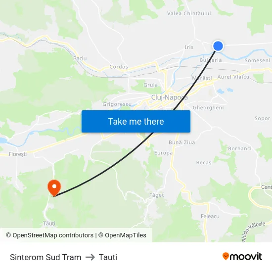 Sinterom Sud Tram to Tauti map