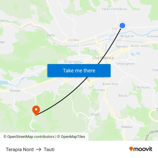 Terapia Nord to Tauti map