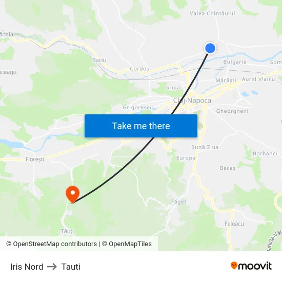 Iris Nord to Tauti map