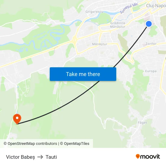 Victor Babeș to Tauti map