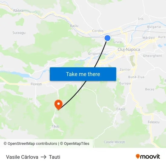 Vasile Cârlova to Tauti map