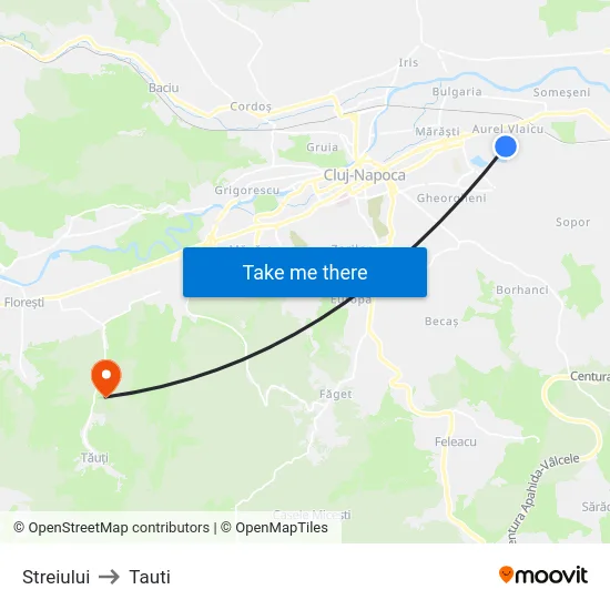 Streiului to Tauti map