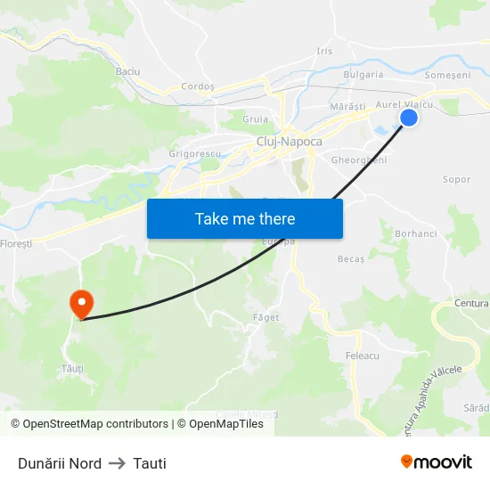 Dunării Nord to Tauti map