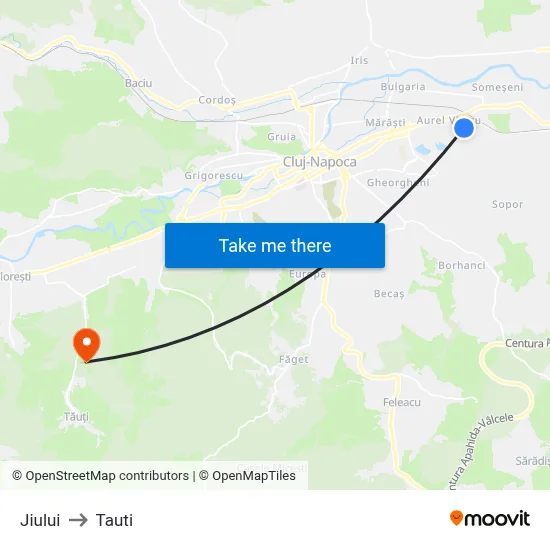 Jiului to Tauti map