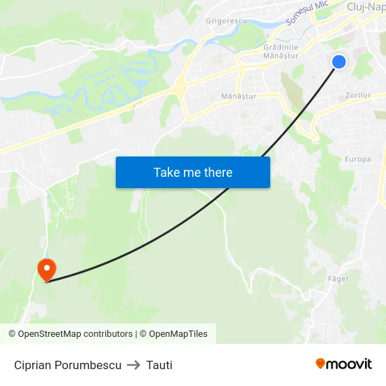 Ciprian Porumbescu to Tauti map