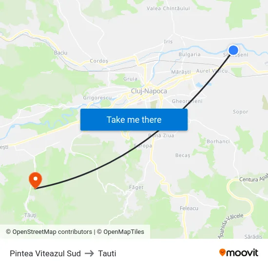 Pintea Viteazul Sud to Tauti map