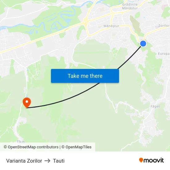 Varianta Zorilor to Tauti map