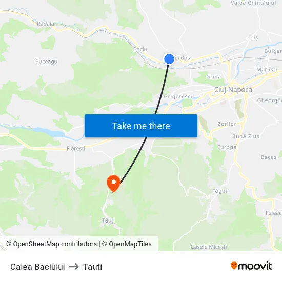 Calea Baciului to Tauti map