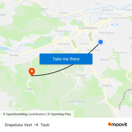 Drapelului Vest to Tauti map