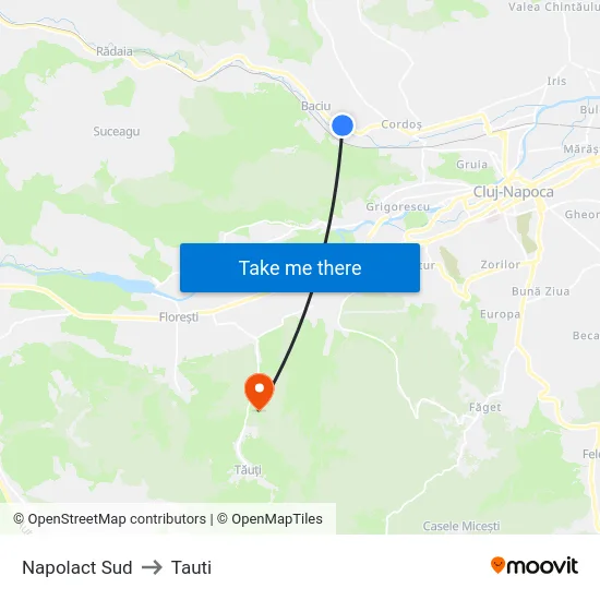 Napolact Sud to Tauti map