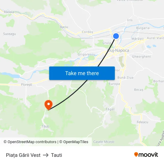 Piața Gării Vest to Tauti map