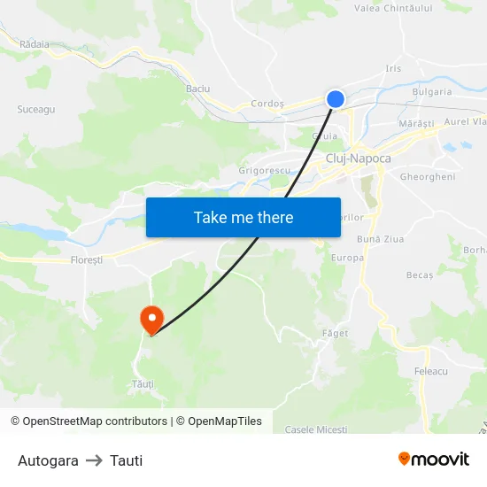 Autogara to Tauti map