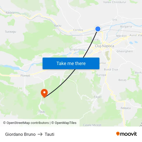 Giordano Bruno to Tauti map