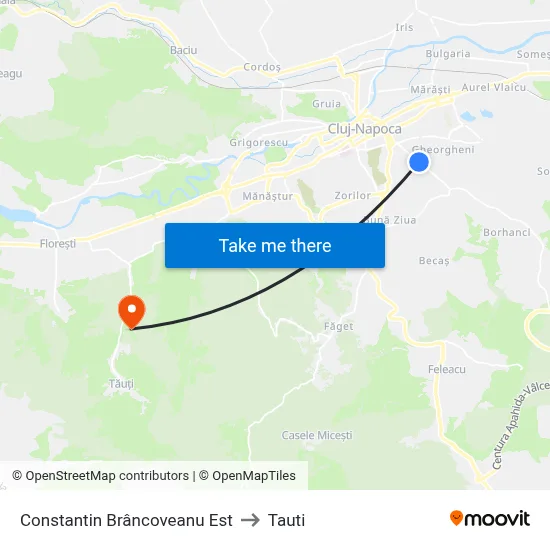 Constantin Brâncoveanu Est to Tauti map