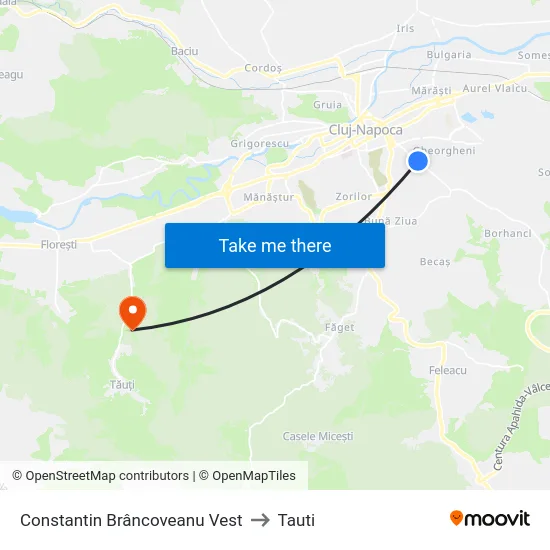 Constantin Brâncoveanu Vest to Tauti map