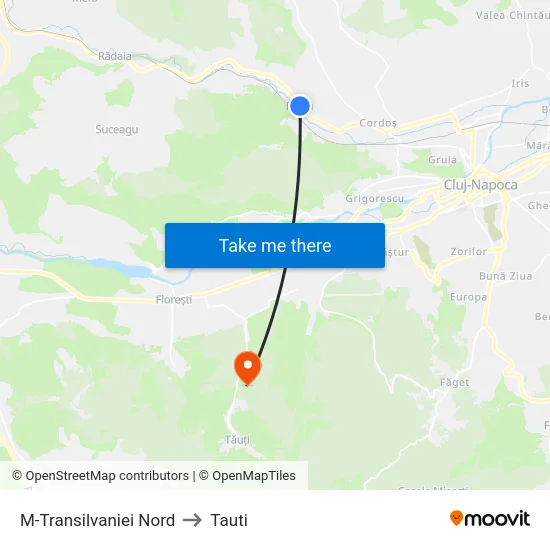 M-Transilvaniei Nord to Tauti map