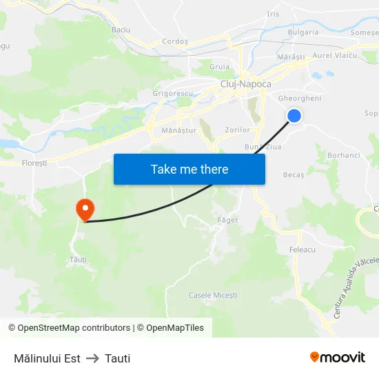 Mălinului Est to Tauti map