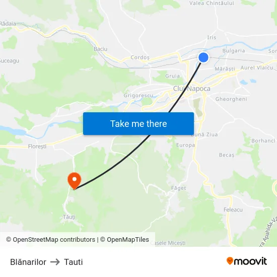 Blănarilor to Tauti map