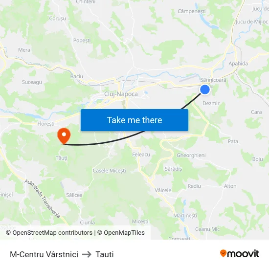 M-Centru Vârstnici to Tauti map