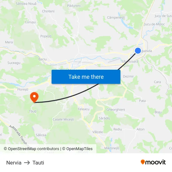 Nervia to Tauti map