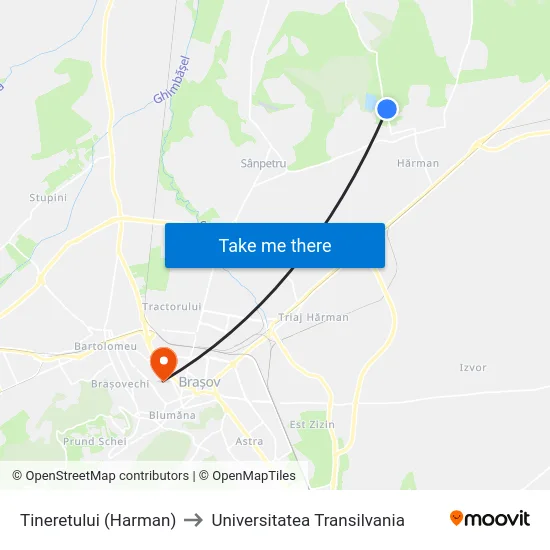 Tineretului (Harman) to Universitatea Transilvania map