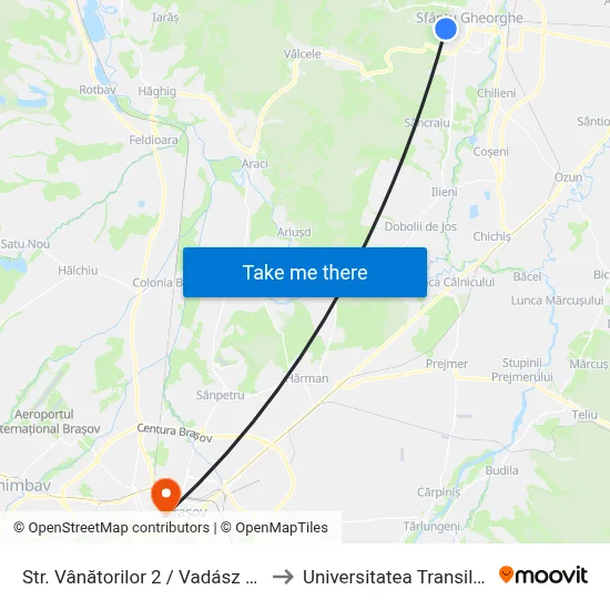 Str. Vânătorilor 2 /  Vadász Utca 2 to Universitatea Transilvania map