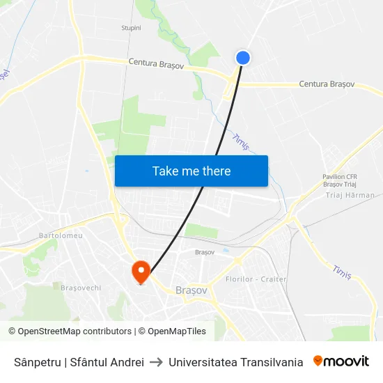Sânpetru | Sfântul Andrei to Universitatea Transilvania map