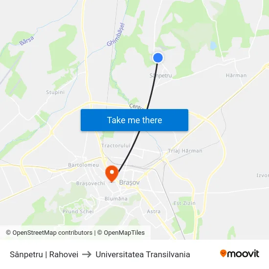 Sânpetru | Rahovei to Universitatea Transilvania map