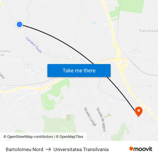 Bartolomeu Nord to Universitatea Transilvania map