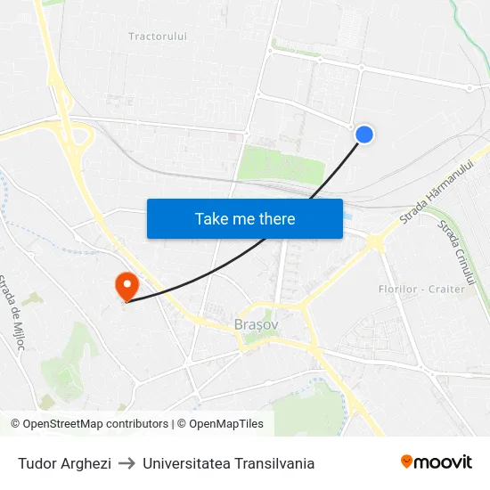 Tudor Arghezi to Universitatea Transilvania map