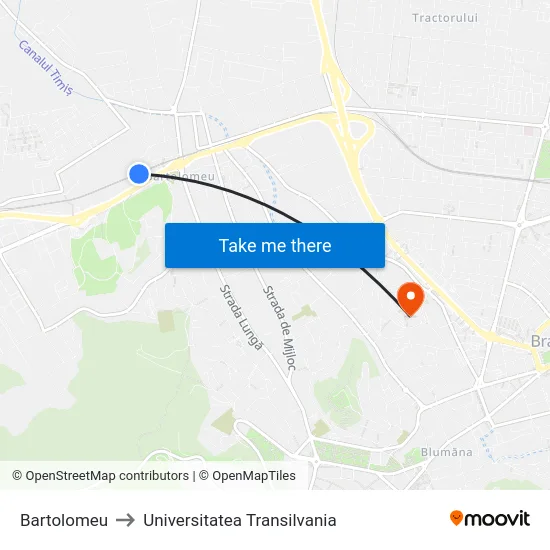 Bartolomeu to Universitatea Transilvania map