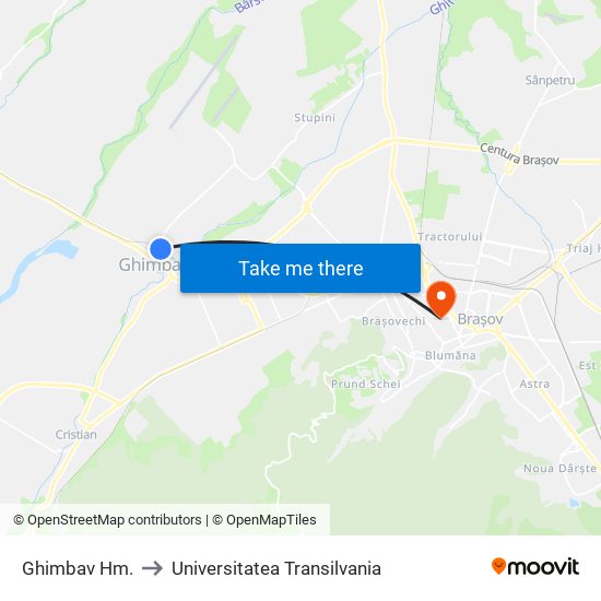 Ghimbav Hm. to Universitatea Transilvania map