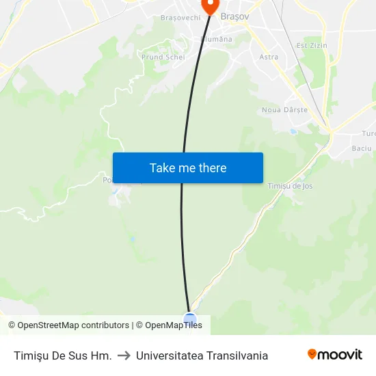 Timişu De Sus Hm. to Universitatea Transilvania map