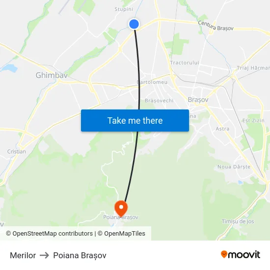 Merilor to Poiana Brașov map