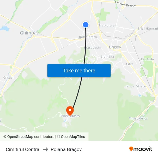 Cimitirul Central to Poiana Brașov map