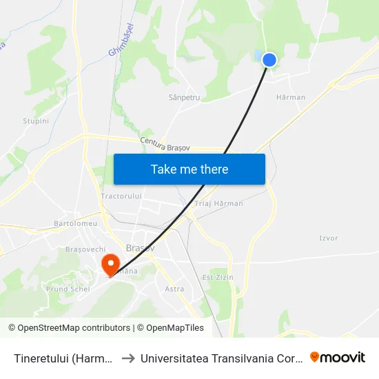 Tineretului (Harman) to Universitatea Transilvania Corp N map